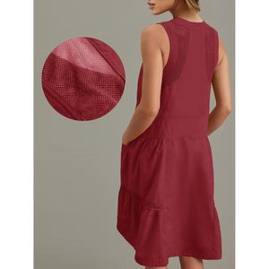 Robe d'été décontractée pour femme, sans manches, col en V, coupe ample, demi-zip, avec poches, en tissu tissé respirant - Product Image 4