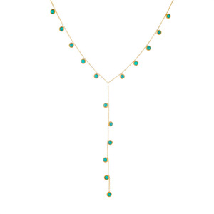 Y Shaped Tassel Necklace Round Turquoise Zinc Alloy Sweater Chain Bezel Setting Clavicle Chain - Product Image 5