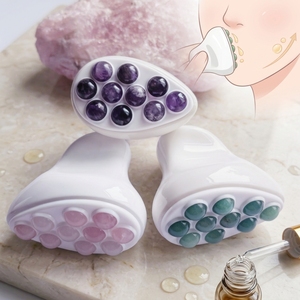 Rouleau de massage facial et corporel en jade naturel et quartz rose, et ensemble de grattoir <span class=keywords><strong>Gua</strong></span> <span class=keywords><strong>Sha</strong></span> pour raffermir la peau et détendre les muscles - Product Image 2