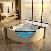 Baignoire Balnéo d'Angle Moderne en Acrylique pour 2 Personnes avec Fenêtre en Verre, Autoportante, 16 Jets – Idéale Appartement, Hôtel, Villa