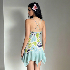 Vestido Camisero con Estampado Floral Colorido Estilo Francés, con Volantes, Cuello en V, Espalda Descubierta, Mini Vestido Sexy para Mujer - Product Image 5