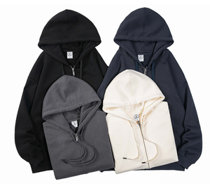 Sweat à capuche zippé, style ample, unisexe, logo personnalisable, broderie en coton, design - Product Image 1