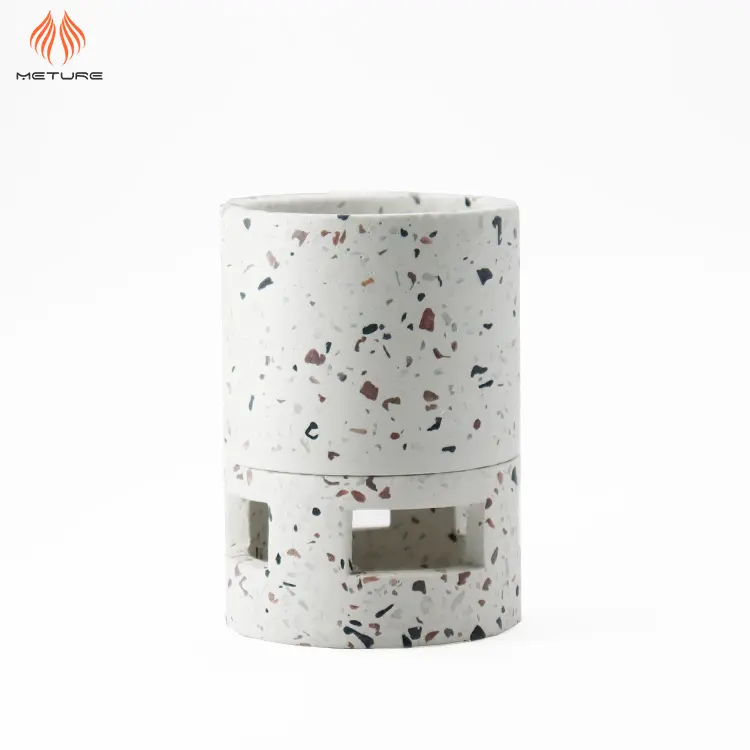 Indoor cylinder white terrazzo flower pots natural colorful stone cement planter pots with cement base