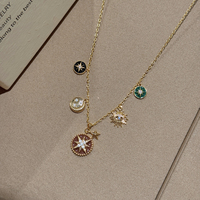 Collier tendance en laiton plaqué or avec pendentifs multiples, motif étoile, œil et pièce de monnaie en émail, bijoux de mode pour femme, personnalisation OEM