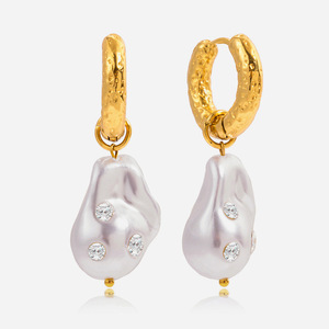 Retro Vintage Estilos Joyería Pendientes Perla Zircon Acero Inoxidable Gota Pendientes 18K Elegante para Mujer - Product Image 2