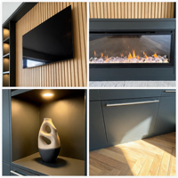 Meja TV Kayu Modern Mewah dengan Lampu LED Ambient, Desain yang Dapat Disesuaikan untuk TV 65"+, Furnitur Ruang Tamu Rumah yang Tahan Lama