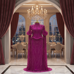 Robes de mariée de soirée élégantes à manches courtes en maille sans bretelles silhouette sirène longueur au sol ornées de perles fente haute princesse - Product Image 3