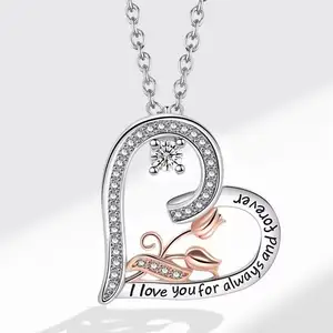 European and American 925 Silver Heart Necklace Zircon Love Heart Shaped Pendant Necklace Unisex Fashion Jewelry