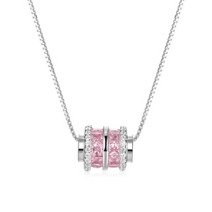 Pink Slim Waist Necklace Women Zinc Alloy Channel Setting Circular Ellipse Pendant Clavicle Chain Gift Elegant Simple Design - Product Image 5