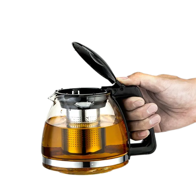 Reusable Loose Leaf Tea Infuser Glass Tea Kettle Portable Tea Maker With Cool Touch Handle And Easy To Flip Lid Black Teapot