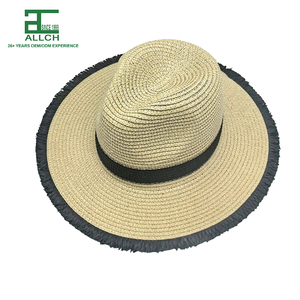 Chapeau de plage élégant pour femme ALLCH, à très large bord souple, en <span class=keywords><strong>paille</strong></span> de papier, avec garniture en gaze noire, idéal pour l'extérieur - Product Image 1