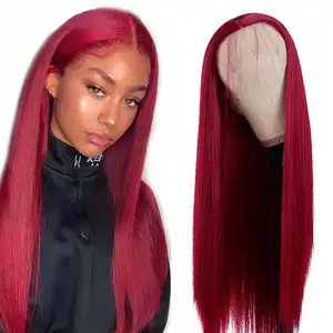 Uniky Wig Brasil Asli 100% Warna Rambut Perawan Manusia Mentah Hd Transparan Manusia 99J Merah Merah Burgundy Gelombang Dalam Renda Keriting