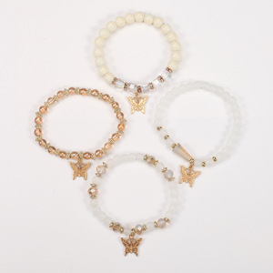 Fashion Jewelry Zinc Alloy Beaded <b>Bracelets</b> Set 4Pcs Butterfly Charm Imitation Pearl <b>Crystal</b> Rhinestone Women's Gift Made China - Product Image 3