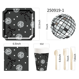 Juego de Vajilla para Fiesta Temática de Discoteca DAMAI con Decoraciones de Lazos, Incluye Platos de Papel, Vasos y Servilletas para Fiesta de Cumpleaños para 8 Personas - Product Image 6