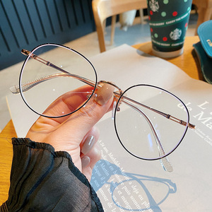 Montures de lunettes ovales en métal pour femmes et hommes, monture complète, verres PC anti-UV et anti-lumière bleue, lunettes rondes unisexes O1 6120 - Product Image 1