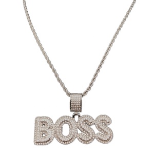 Beiyan produk baru mode hip hop berlian <span class=keywords><strong>boss</strong></span> alfabet huruf liontin baja tahan karat - Product Image 6