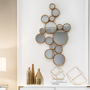 Hiện Đại Trang Trí Nội Thất Sang Trọng Nghệ Thuật Thiết Kế <span class=keywords><strong>3D</strong></span> Tường Treo Nhiều Hình Học Vàng Gỗ Khung Vòng Tường Sticker Tường Gương - Product Image 3