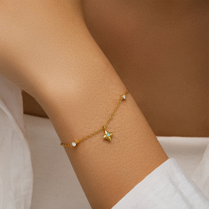 CANNER Fine Jewelry 925 Sterling Silver Four Pointed Star Inlaid Zircon <b>Opal</b> Women <b>Bracelet</b> - Product Image 3