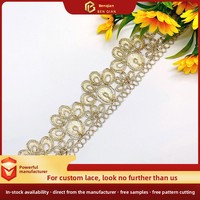 LEIXUSI Dentelle brodée géométrique dorée de 3,5 cm, style ethnique pour Hanfu, Cheongsam, vêtements, accessoires de décoration intérieure