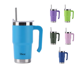 Nhà máy trực tiếp Chất lượng cao tùy chỉnh 16oz thép không gỉ cá nhân Cốc du lịch Mug rơm Mug với xử lý và nắp - Product Image 1