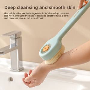 Cepillo de ducha de mango largo con dispensador de jabón, cepillo exfoliante de pelo suave para espalda, cepillo de masaje cómodo para baño y hogar - Product Image 4