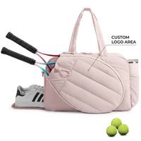 Sac de tennis matelassé en gros avec compartiment à chaussures, emplacement latéral pour bouteille d'eau et double poignée pour l'entraînement sur le terrain féminin
