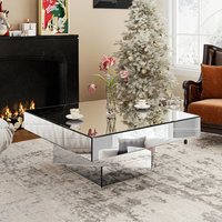 Table basse en miroir avec diamants écrasés argentés de luxe, plateau en verre élégant, décoration d'intérieur élégante, prix de gros d'usine, meubles