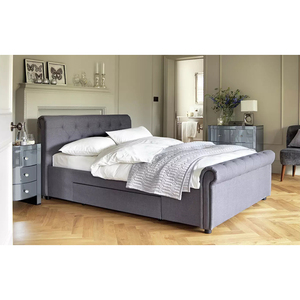 Cadre de <span class=keywords><strong>lit</strong></span> avec tête de <span class=keywords><strong>lit</strong></span> et Tables latérales de <span class=keywords><strong>lit</strong></span> rembourré américain de 6 pieds en tissu gris ou marron - Product Image 5
