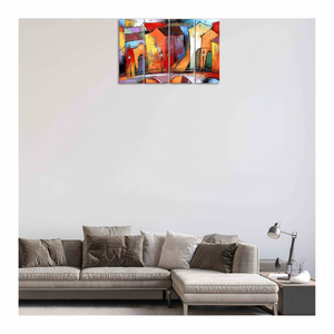 Vista urbana moderna en vidrieras: obra de arte impresa en lienzo, JUEGO DE 4 LIEÑAZOS - Product Image 2