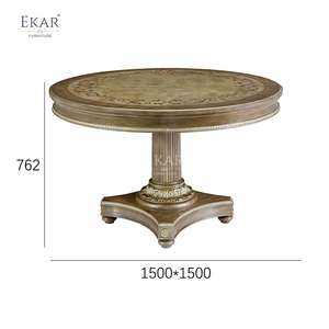 Mesa de Comedor Redonda Colonial EKAR con Incrustaciones de Madera de Burl y Pedestal Acanalado - Product Image 6