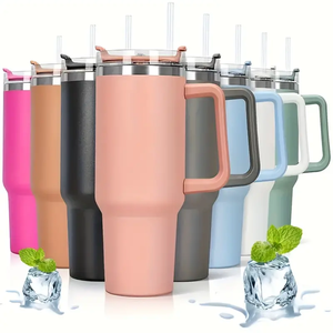 High Capacity 40OZ Double Walled Insulated Stainless Steel Classic Camping Tumbler Handle Lid <b>Straw</b> for Beverages Office Use - Product Image 1
