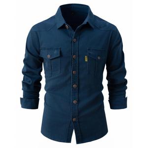 Camicia in Denim Elasticizzato di Cotone per Uomo, Manica Lunga, Camicie da <span class=keywords><strong>Cowboy</strong></span> di Qualità, Vestibilità Slim Casual, <span class=keywords><strong>Abbigliamento</strong></span> Maschile - Product Image 4