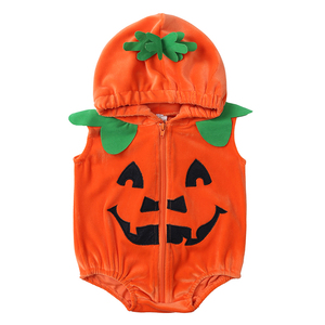 Vêtements pour bébés nouveau-nés, combinaison à thème citrouille orange, sans manches, à capuche avec accents de feuilles, vêtements pour nouveau-nés, festival d'automne - Product Image 3