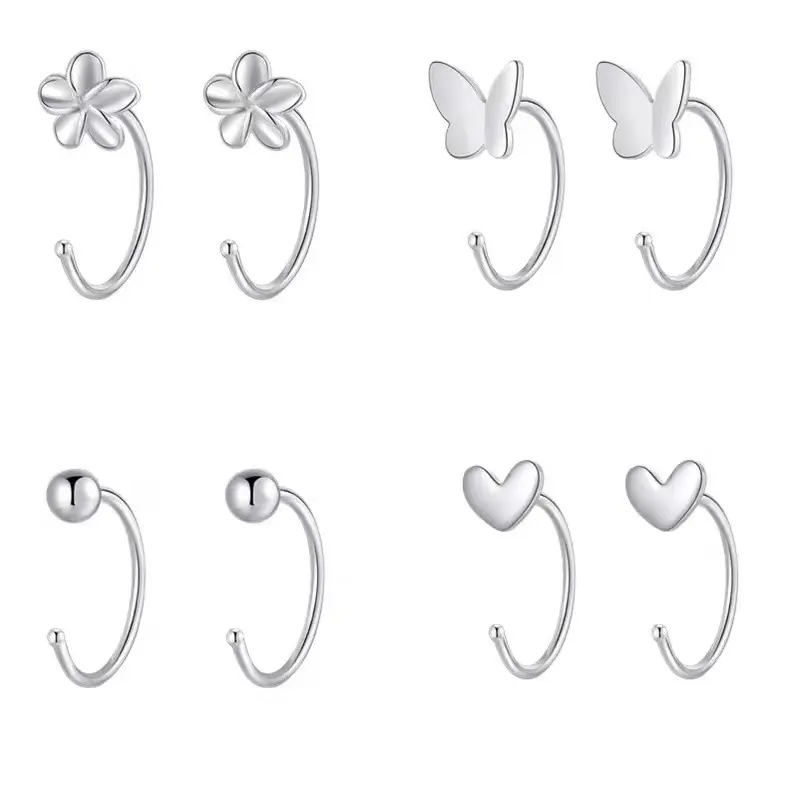 Wholesale Hot S999 silver flower heart butterfly nose ring earrings 999 sterling ear hoop silver jewelry for women girls
