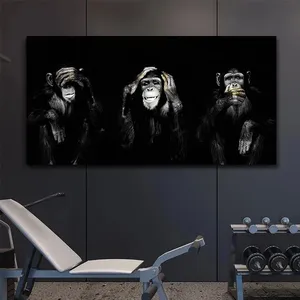 Pintura en Lienzo Original Hecha a Mano de Animales, Arte de Pared de Gran Tamaño, 3 Impresiones Divertidas Oscuras para Decoración del Hogar y Sala de Estar - Product Image 3