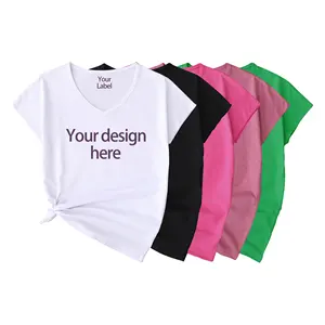 Camiseta personalizada para mulheres, camiseta com estampa de transferência de calor com gola V, camiseta feminina de verão 60% algodão 40% poliéster