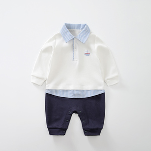 Combinaison bébé garçon 100% coton à manches longues, style <span class=keywords><strong>marin</strong></span>, tenue preppy pour nouveau-né, vêtements une pièce - Product Image 1