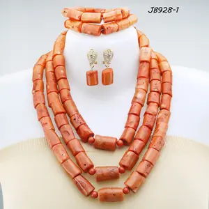 African weeding bridal coral beads jewelry set costume jewelry garnet necklace earring set for women