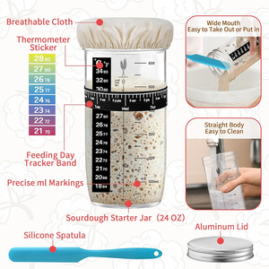 Panier de levage en corde de coton pour pain, kit de démarrage de levain avec bocaux de levain, paniers de levage ronds et ovales - Product Image 5