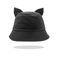 Chapeau seau noir avec oreilles de renard et chat mignon pour femmes, chapeau de pêcheur pour femmes avec anneaux en métal et logo personnalisé, vente en gros