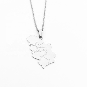 Plaqué or 18 carats dernier collier à breloques de la Serbie en acier inoxydable <span class=keywords><strong>carte</strong></span> du pays avec le nom de l'État collier bijoux de <span class=keywords><strong>carte</strong></span> de la Serbie - Product Image 3