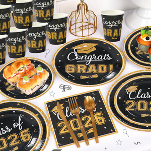 Vajilla Desechable Negra y Dorada <span class=keywords><strong>para</strong></span> Fiesta <span class=keywords><strong>de</strong></span> Graduación, Mantel <span class=keywords><strong>de</strong></span> Papel, Clase <span class=keywords><strong>de</strong></span> 2026, Artículos <span class=keywords><strong>para</strong></span> Graduación <span class=keywords><strong>de</strong></span> Universidad y Preparatoria - Product Image 5