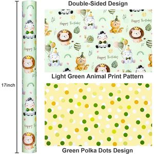 Yarcony Baby Animal Wrapping Paper 46.8 Sq Ft Reversible Watercolor Safari Design For Baby Shower Birthday Gift Wrap - Product Image 3