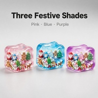 Cube souple transparent à liquide de Noël, Trio rose, bleu, violet, Bonhomme de neige, Père Noël, Arbre, Décoration de bureau flottante
