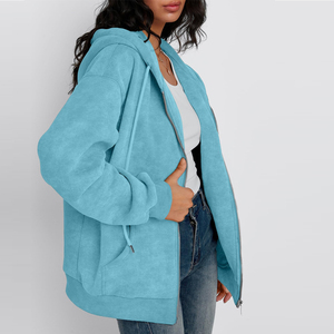 Sweat à capuche oversize en polaire tricoté pour femme, fermeture éclair, style pull, sweat à capuche grande taille pour femme - Product Image 4