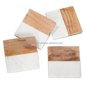 Dessous de verre décoratifs résistants à la chaleur Dessous de verre en marbre massif Table de dessous de verre carrée en marbre et bois durables - Product Image 1