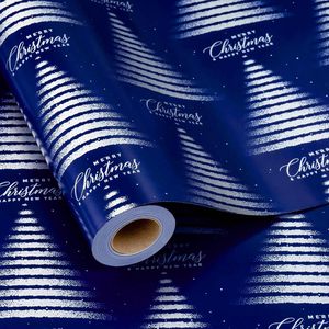 Christmas <b>Wrapping</b> <b>Paper</b> Blue Tree Design 17 Inch X Recyclable Gift Craft Use - Product Image 1