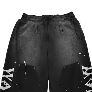 Pantalones de hombre de algodón 100% lavado con doble remache en la rodilla, estilo leñador, dobladillo enrollado, efecto salpicado, vintage, de pierna recta, con detalles de cuero, para correr - Product Image 5