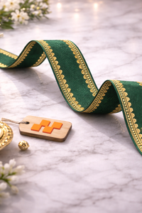 ริบบิ้นไนลอน/โพลีเอสเตอร์ผสมสีเขียวคุณภาพสูงขนาด 38 มม. ทนทาน ไม่หดตัว หรูหรา ลายปักดอกไม้แฟนซี สำหรับตกแต่ง - Product Image 2