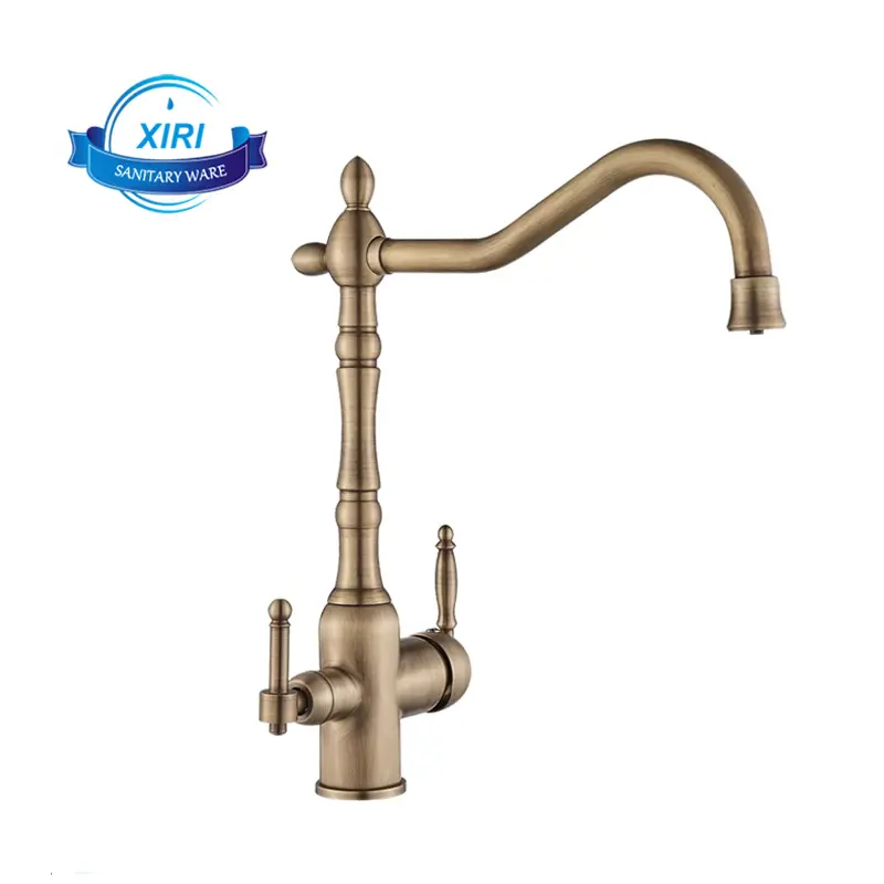 European Style Brass Antique Tap Rotatable Double Handle Multi-Function Purified Faucet Hot And Cold Mixed Kitchen Faucet A1622